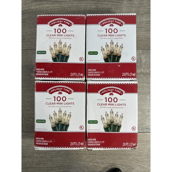 Holiday Time Other - Christmas Holiday Time 100 Clear Mini Lights Green Wire 23 FT (7 m) Lot of 4 New